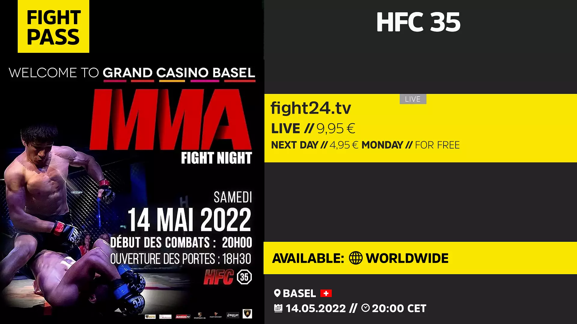 Am 19 März kommt es im Grand Casino Basel mit HFC wieder für geballten Kampfsportaktion. Wie immer präsentiert euch HFC spannende Duelle im MMA und Kickboxen.